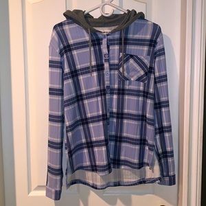 New Soft light blue and white plaid hoodie size small comfortable fast shipping!